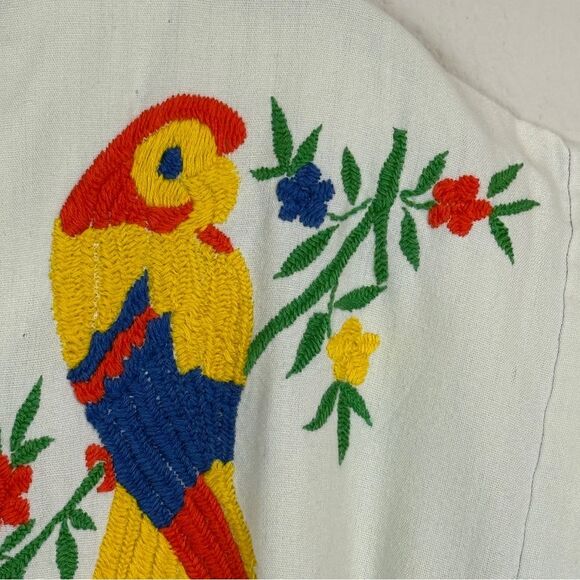 Vintage Embroidered Parrot 50s Single-Stitch V-neck Shirt M - Picture 2 of 12